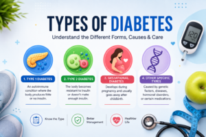 Types of diabetes including type 1, type 2, gestational and other forms